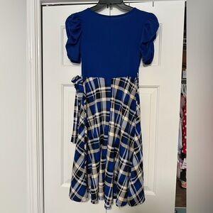 Yovanna fashion Royal Blue and Plaid Midi Dress